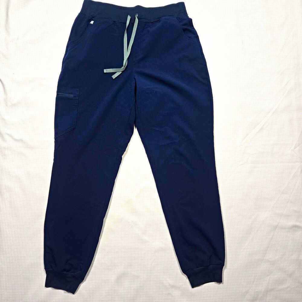 FIGS Technical Collection Women's L Blue Solid Jogger Scrub Pants Drawstring
